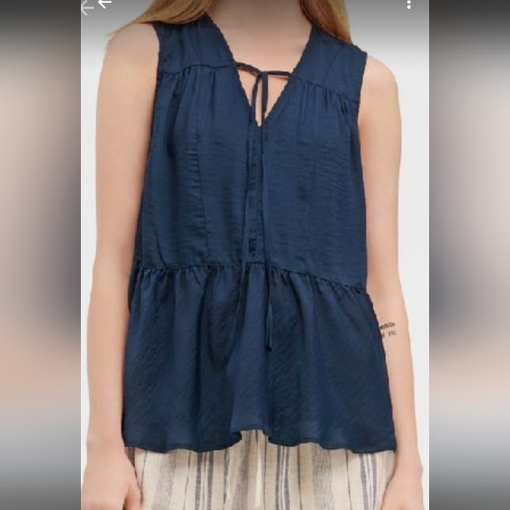 DKNY Open Neck Ruched Panel Top     S  Blue